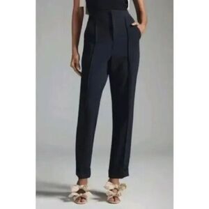 Maeve Anthropologie Pintuck Cuffed Trouser Pants in Black Size 8